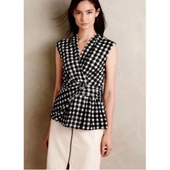 Anthropologie Tops - Anthropologie Deletta Delphine Gingham Plaid Sleeveless Wrap Top Extra Small